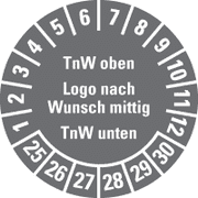 Mehrjahresprüfplakette nach Wunsch, Text oben/unten, Logo mittig, mit Jahreszahl