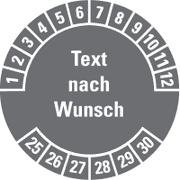 Mehrjahresprüfplakette nach Wunsch, mit Text und Monatskranz