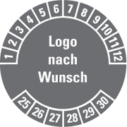 Mehrjahresprüfplakette nach Wunsch, mit Logo und Monatskranz