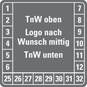 Mehrjahresprüfplakette (quadratisch) nach Wunsch, Text oben/unten, Logo mittig