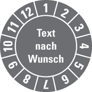 Jahresprüfplakette nach Wunsch, mit Text und Monatsring