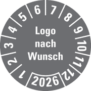 Jahresprüfplakette nach Wunsch, mit Logo und Jahreszahl