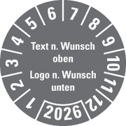 Jahresprüfplakette nach Wunsch, mit Text oben/Logo unten und Jahreszahl