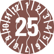 Prüfplakette 25, braun, Sicherheitsfolie, selbstklebend, Ø 15mm, 60 / Bogen
