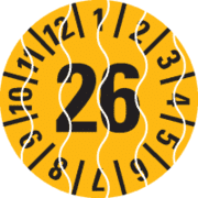 Prüfplakette 26, gelb, Sicherheitsfolie, selbstklebend, Ø 15mm, 60 / Bogen