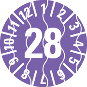Prüfplakette 28, violett, Sicherheitsfolie, selbstklebend, Ø 15mm, 60 / Bogen