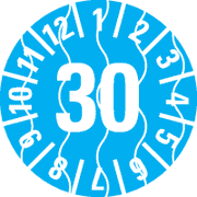Prüfplakette 30, hellblau, Sicherheitsfolie, selbstklebend, Ø 15mm, 60 / Bogen
