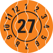 Prüfplakette 27, orange, Sicherheitsfolie, selbstklebend, Ø 25mm, 21 / Bogen