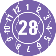 Prüfplakette 28, violett, Sicherheitsfolie, selbstklebend, Ø 25mm, 21 / Bogen