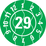 Prüfplakette 29, grün, Sicherheitsfolie, selbstklebend, Ø 25mm, 21 / Bogen