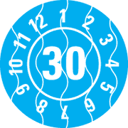 Prüfplakette 30, hellblau, Sicherheitsfolie, selbstklebend, Ø 25mm, 21 / Bogen
