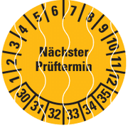 Prüfplakette Nächster Prüftermin 30-35, gelb, Sicherheitsfolie, Ø 20mm, 36 / Bogen