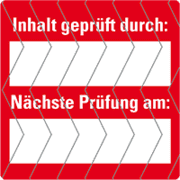Siegel Inhalt geprüft durch:, rot / weiß, Folie, selbstklebend, 40 x 40mm, 12 / Bogen