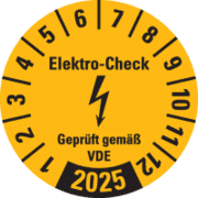 Prüfplakette Elektro- Check Geprüft..,2025, gelb, Dokumentenfolie, Ø 20mm, 36 / Bogen