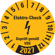 Prüfplakette Elektro- Check Geprüft...,2027, gelb, Dokumentenfolie, Ø 30mm, 18 / Bogen