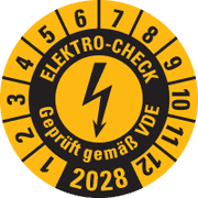 Prüfplakette ELEKTRO- CHECK Geprüft..,2028, gelb, Dokumentenfolie, Ø 20mm, 36 / Bogen