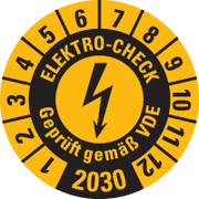 Prüfplakette ELEKTRO- CHECK Geprüft..,2030, gelb, Dokumentenfolie, Ø 20mm, 36 / Bogen