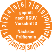 Prüfpl. Gepr.n. DGUV Vorschrift 3 27-32, orange, Schachbrettfolie, Ø30mm, 18 / Bogen