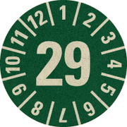 Prüfplakette 29, grün, Primärfaser- Graspapier, selbstkl., Ø 30mm, 500 / Rolle