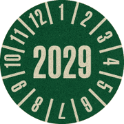 Prüfplakette 2029, grün, Primärfaser- Graspapier, selbstkl., Ø 30mm, 500 / Rolle