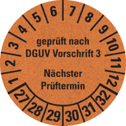Prüfplakette gepr.n.DGUV V3, NP, 27-32, orange, Primärfaser- Graspapier, Ø 30mm, 500 / RO