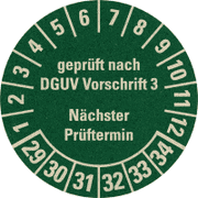 Prüfplakette gepr.n.DGUV V3, NP, 29-34, grün, Primärfaser- Graspapier, Ø 30mm, 500 / RO