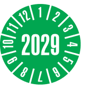 Prüfplakette 2029, grün, Schachbrettfolie, selbstklebend, Ø 30mm, 18 / Bogen