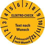 Prüfplakette Elektro- Check, Text n.W., gelb / schwarz, Dokumentenfo., Ø 30mm, 18 / Bogen