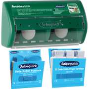 Vorteils- Set Salvequick® Pflasterspender, Wandbefestigung, detectable Fingerverb.