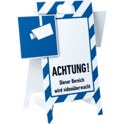 Hinweisaufsteller 3D-Optik, ...videoüberwacht, blau/weiß, Kunststoff, 480x650mm, 300g Bild 1