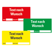 Organisationsetiketten mit Freifeld Datum/Unterschrift, mit Text nach Wunsch