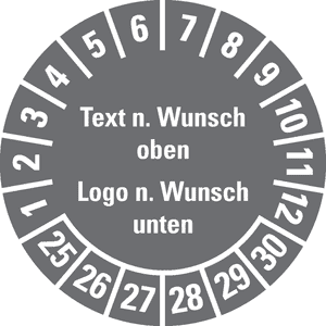 Prüfplakette, Text oben/Logo unten, Monatsring, Folie, ablösbar, Ø30mm, 18 / Bogen Bild 1