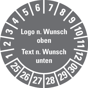 Prüfplakette, Logo oben/Text unten, Monatsring, Folie, ablösbar, Ø 30mm, 18 / Bogen Bild 1