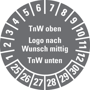 Prüfplakette, Text oben/unten, Logo mittig, Monatsring, Folie, abl, Ø 30mm, 18 / Bogen Bild 1