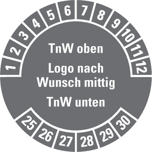 Prüfplakette, Text o./u, Logo m, Monatskranz, Primärfaser-Graspapier, Ø 30mm, 500/RO Bild 1