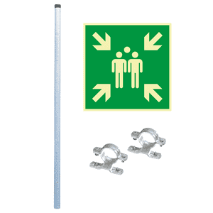 Vorteils- Set Sammelplatz PERMALIGHT® power, Rettungszeichen, Rohrpfosten, -schelle Bild 1