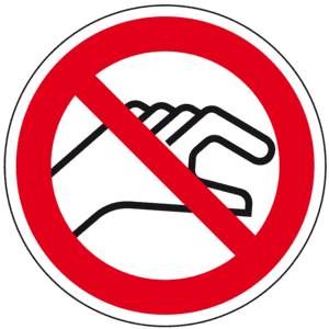 Verbotsschild Hineinfassen verboten, praxisbewährt, Folie, selbstklebend, Ø 100mm Bild 1
