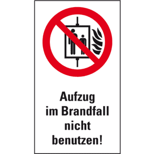 Verbots-Kombi Aufzug i.Brandfall n.b, ASR/ISO, Recycling-Verbundplatte, 140x250mm Bild 1