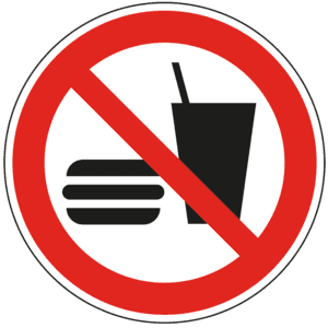 Verbotsschild Essen und Trinken verboten, ASR / ISO, Folie, selbstklebend, Ø 100mm Bild 1