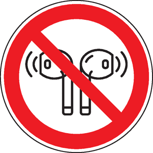 Verbotsschild In-Ear Kopfhörer verboten, praxisbewährt, Folie, selbstklebend, Ø 200mm Bild 1