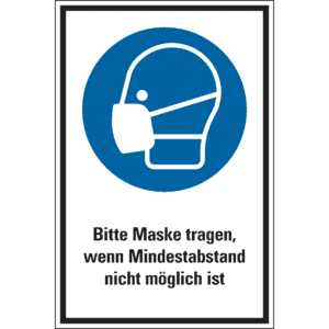Gebots-Kombischild Bitte Maske tragen, wenn Mindestabstand nicht möglich ist, praxisbewährt, Aluminium, 400x600mm Bild 1