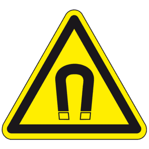 Warnschild Warnung vor magnetischem Feld, praxisbewährt, Kunststoff, Schenkellänge 200mm Bild 1