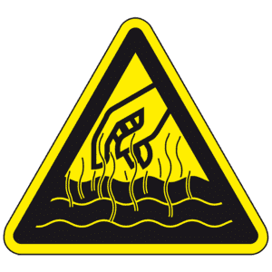 Warnschild Warnung vor heißen Flüssigkeiten und Dämpfen, praxisbewährt, Folie, Schenkellänge 100mm Bild 1