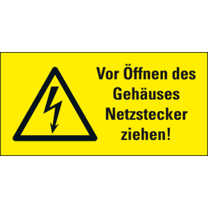 Warn-Kombischild Vor Öffnen...Netzstecker, RoHS konform, Folie, 52x26mm, 10 / Bogen Bild 1