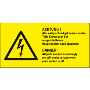 Warn-Kombischild Alle entsprechend gekennzeichneten Teile führen auch bei ausgeschaltetem Hauptschalter noch Spannung, praxisbewährt, Folie, 100x50mm Bild 1