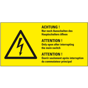 Warn-Kombischild Nur n.Ausschalten d.Hauptschalt.öffnen, praxisbewährt, Folie, 100x50mm Bild 1