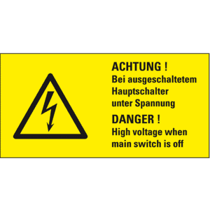 Warn-Kombischild Achtung! -Bei ausgeschaltetem Hauptschalter.., praxisbewährt, Folie, 100x50mm Bild 1