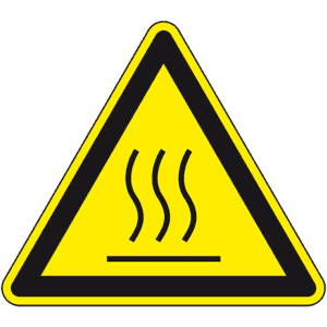 Warnschild Warnung vor heißer Oberfläche, ASR/ISO, Folie, selbstklebend, Schenkellänge 100mm Bild 1
