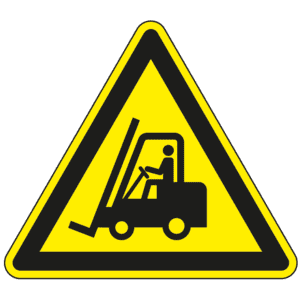 Warnschild Warnung vor Flurförderzeugen, ASR/ISO, Folie, selbstklebend, Schenkellänge 400mm Bild 1