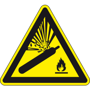 Warnschild Warnung vor Gasflaschen, ASR/ISO, Folie, selbstklebend, Schenkellänge 200mm Bild 1